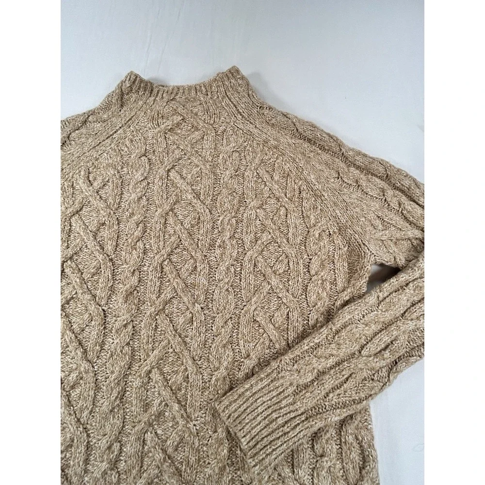 Michael Kors Women's M Cable Knit Fisherman Mock Neck Sweater Brown Camel Soft